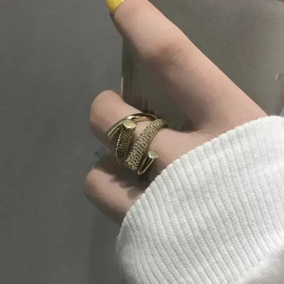 3/$35 Copper Ring Elegant Swirl Cubic Zirconia CZ Gold Diamond Crystal Jewelry - Picture 5 of 6